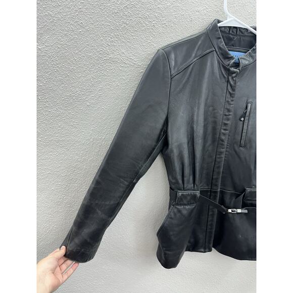 Reaction by Kenneth Cole Womens Jacket Size Small Black Leather Zip Up Lined - Picture 2 of 13